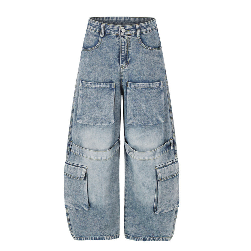 Baggy Cargo Jeans Men – Wide Leg Multi-Pocket Washed Denim