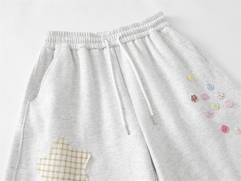 星型パッチ＆カラフルボタン装飾付きワイドレッグスウェットパンツ