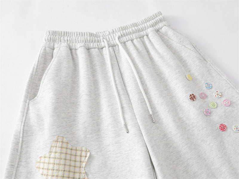 星型パッチ＆カラフルボタン装飾付きワイドレッグスウェットパンツ