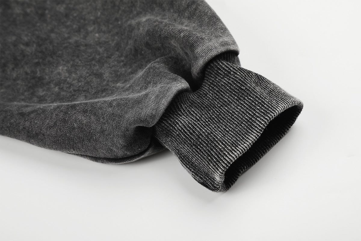 Acid Wash Zip-Up Hoodie with Pyramid Studs – Washed Black