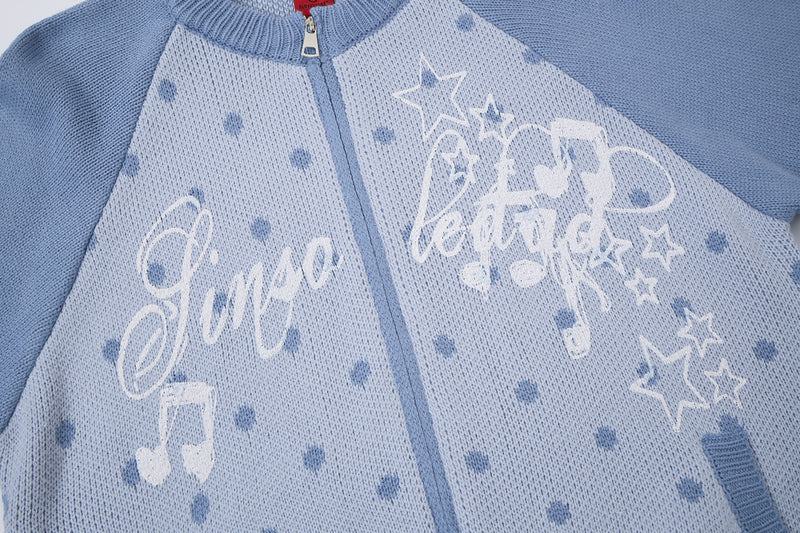 Cardigan en maille zippé à pois avec motif étoile et notes de musique