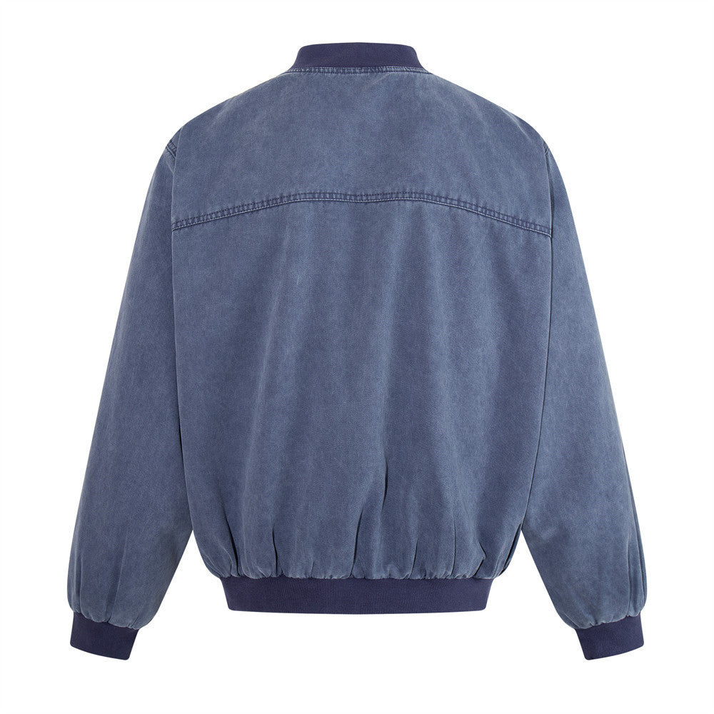 Veste bomber en toile délavée – Col montant oversize pour homme avec grandes poches