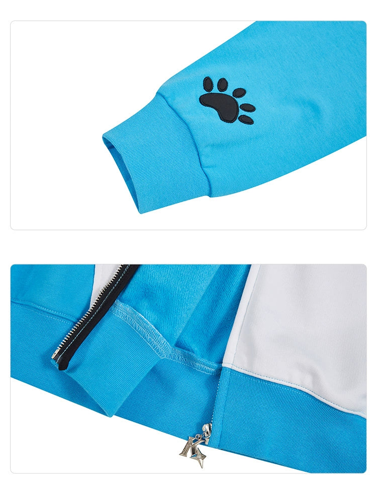 Anime Cat Hoodie - 400GSM Oversized Blue Zip-Up Kawaii Sweatshirt with Ears