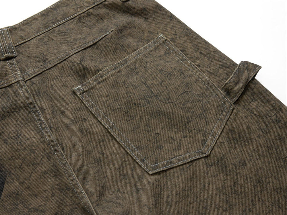 Barrel Leg Carpenter Jeans – Acid Wash Khaki Green Wide Leg Denim