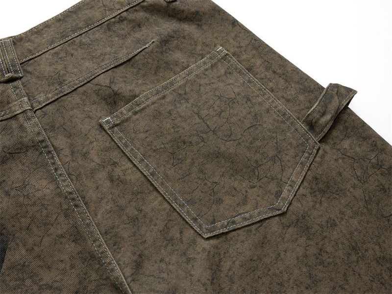 Barrel Leg Carpenter Jeans – Acid Wash Khaki Green Wide Leg Denim