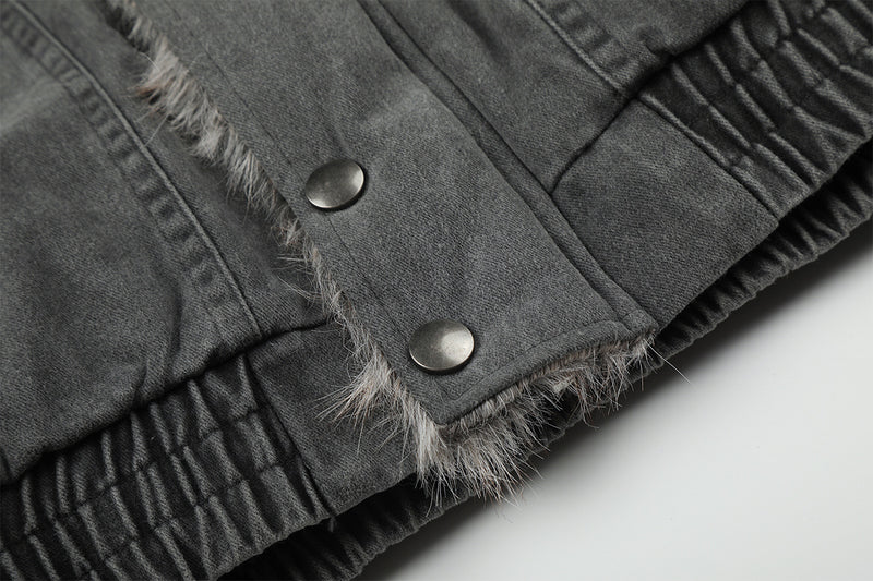 Faux Fur Collar Padded Bomber Jacket – Oversized Cotton Shell