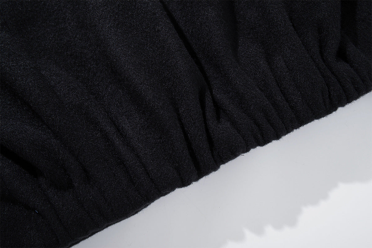 Men's Black Double-Breasted Military Wool Jacket with Stand Collar