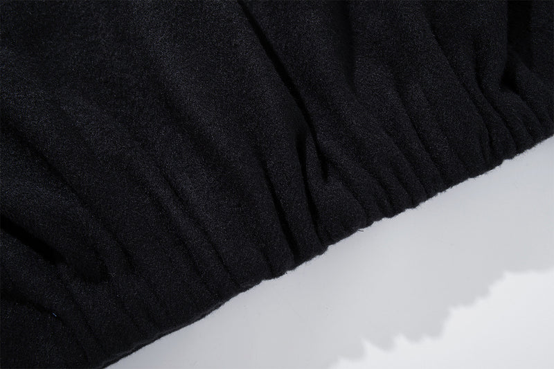 Men's Black Double-Breasted Military Wool Jacket with Stand Collar