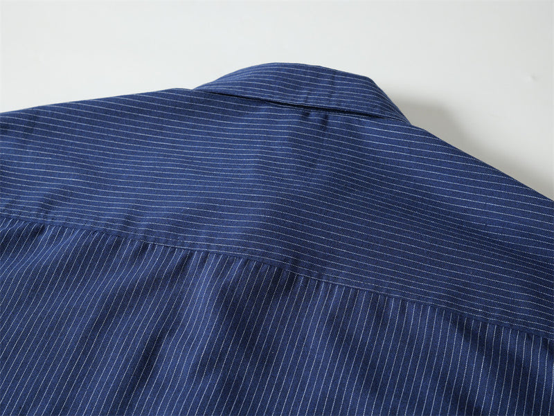 Men's Long Sleeve Striped Shirt with Embroidered Crest Pocket Detail