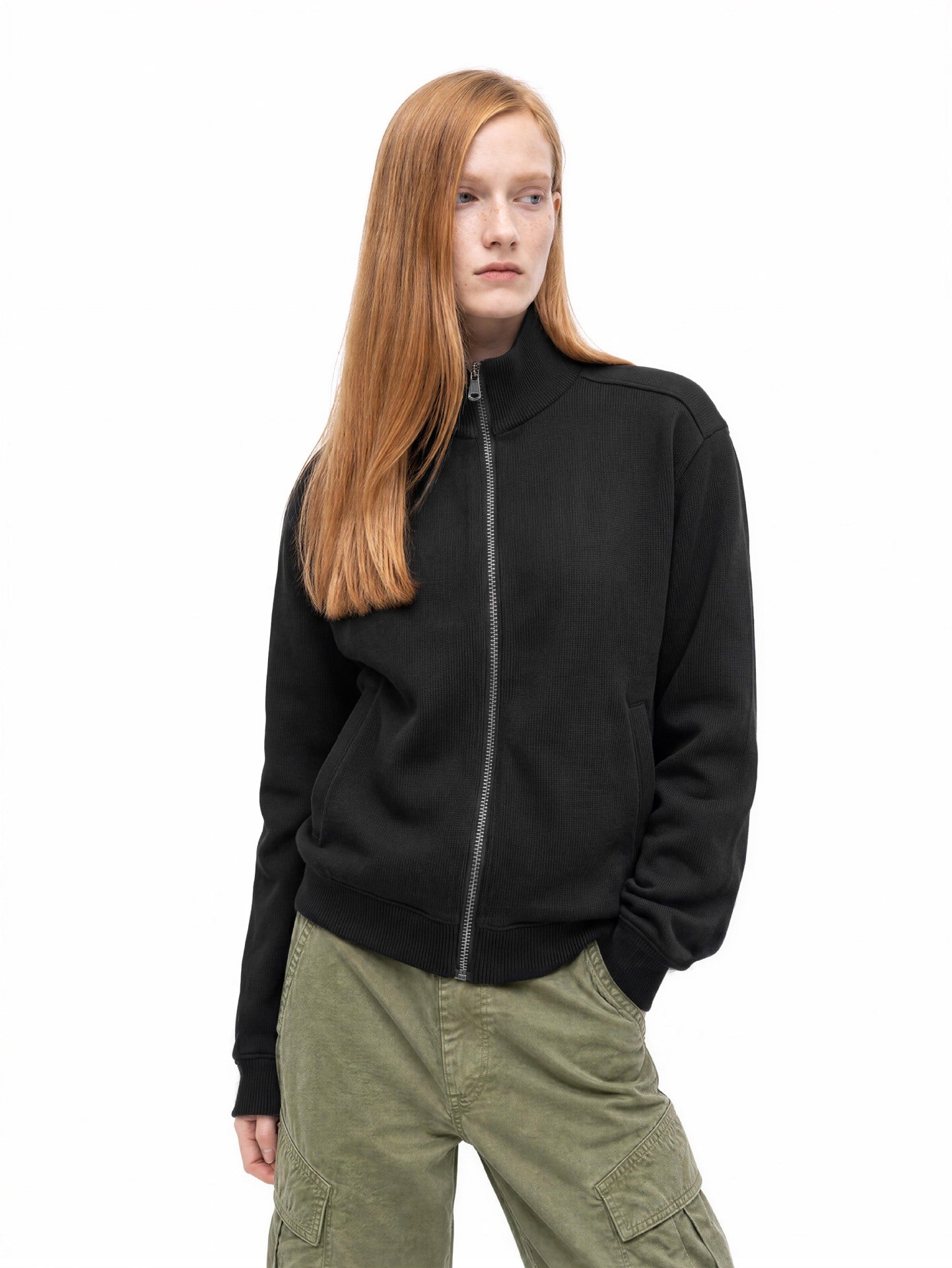 Veste homme côtelée zippée à col montant – Style sportswear vintage délavé