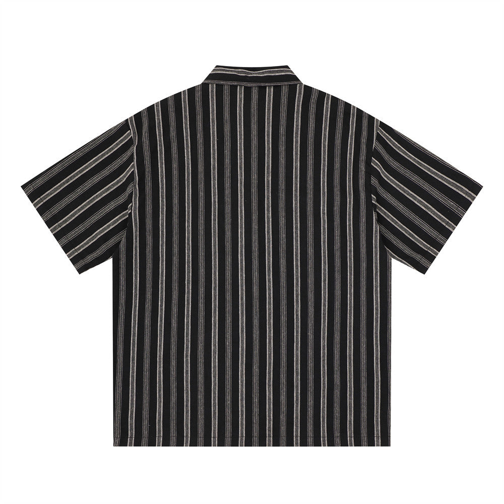 Vertical Stripe Short Sleeve Shirt – Oversized Relaxed Fit