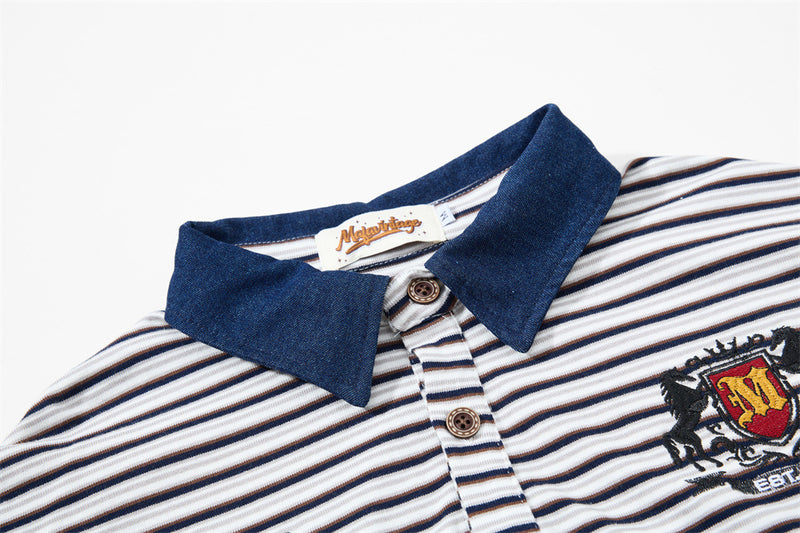 American Vintage Striped Polo Shirt – Mafaer Racing Embroidered Short Sleeve