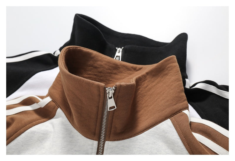 Cropped Half-Zip Sweatshirt Jacket – Colorblock Raglan with Stripe Sleeves