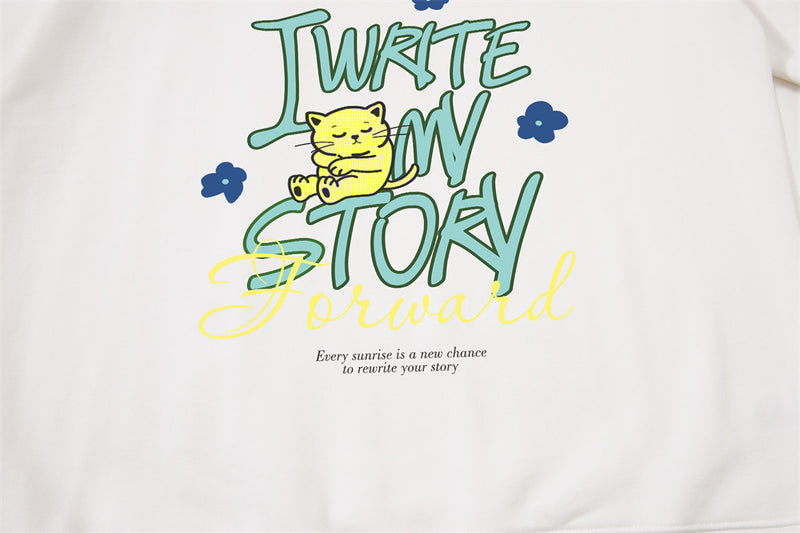 Cartoon Cat Print Crewneck Sweatshirt – Oversized Relaxed Fit