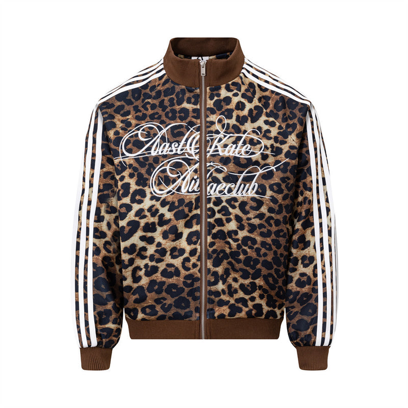 Leopard-Trackjacke – Oversized-Zip-up für Herren mit Schriftzug-Stickerei &
