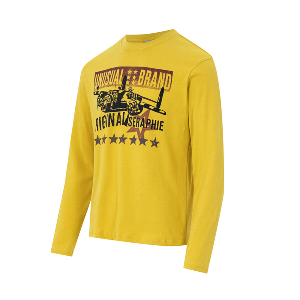 Men's Long-Sleeve Graphic T-Shirt with Fighter Jet Print – Relaxed Crew Neck