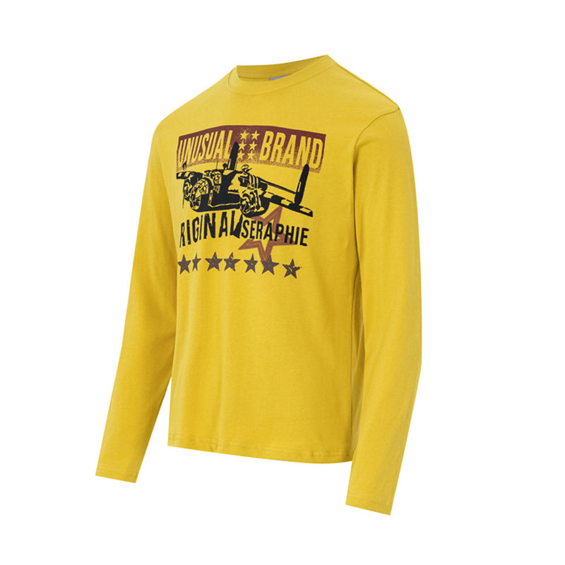 Men's Long-Sleeve Graphic T-Shirt with Fighter Jet Print – Relaxed Crew Neck