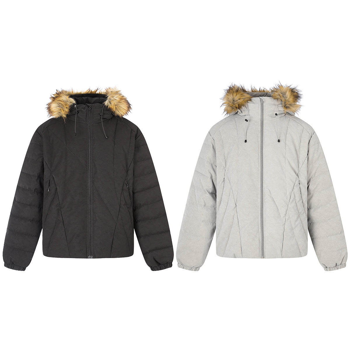 Quilted Puffer Jacket with Faux Fur Trim Hood