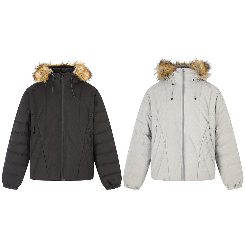 Quilted Puffer Jacket with Faux Fur Trim Hood