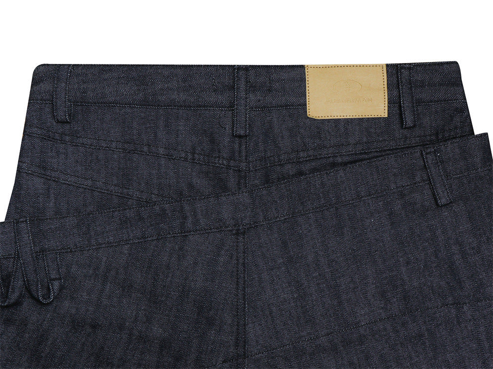 Jeans à double ceinture et jambes larges – Denim droit et ample pour homme avec empiècement diagonal