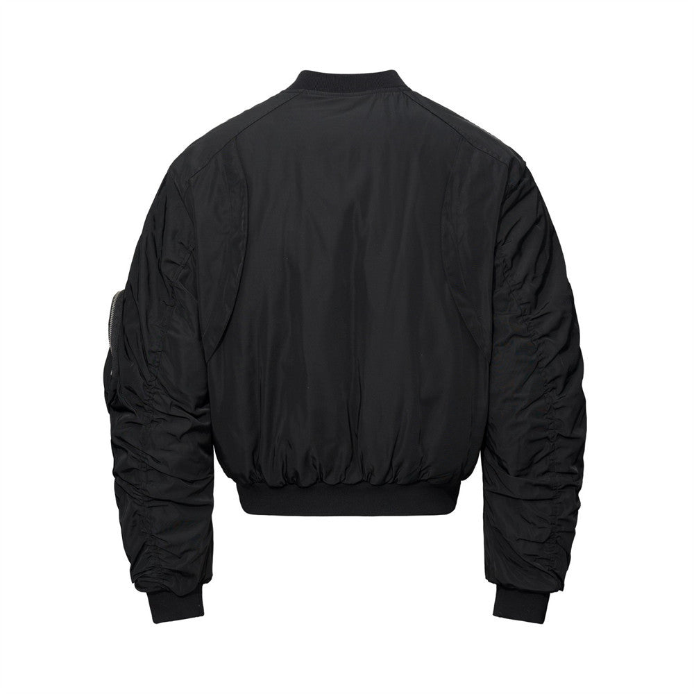 Men's Oversized Padded Bomber Jacket with Ruched Sleeves & Multi-Zip Detail