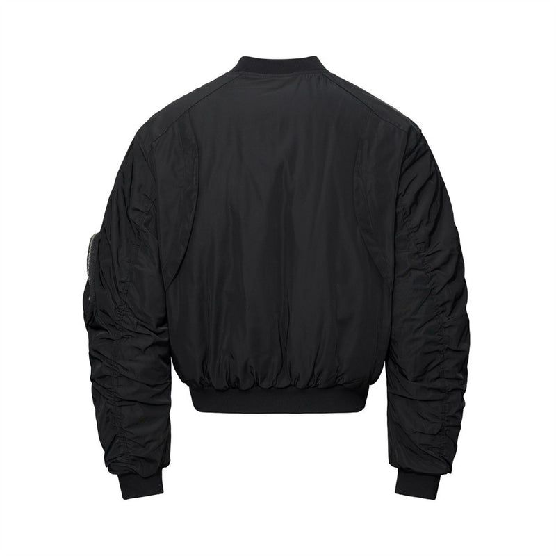 Men's Oversized Padded Bomber Jacket with Ruched Sleeves & Multi-Zip Detail