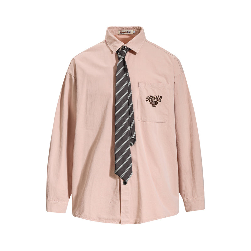 Tan Long Sleeve Shirt with Detachable Tie – Heart & Hook Embroidered Campus