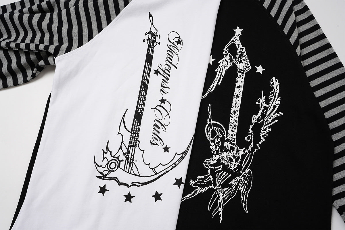 Gestreiftes Langarm-Raglan-Shirt – Retro-Anker-Print im Subkultur-Stil
