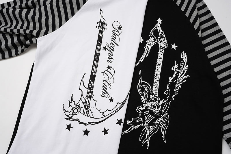 Gestreiftes Langarm-Raglan-Shirt – Retro-Anker-Print im Subkultur-Stil