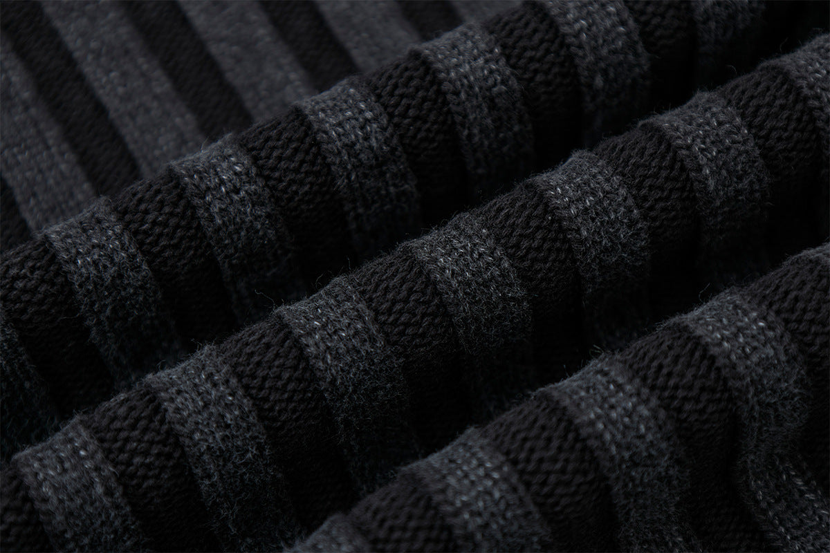 Ribbed Knit Mock-Neck Full-Zip Cardigan Sweater with Lightning Bolt Embroidery