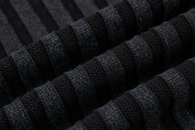 Ribbed Knit Mock-Neck Full-Zip Cardigan Sweater with Lightning Bolt Embroidery