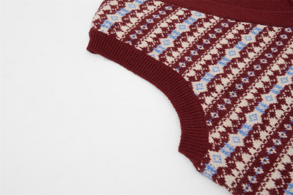 Chaleco de punto Fair Isle de hombre – Cárdigan sin mangas con cuello de pico y botones frontales