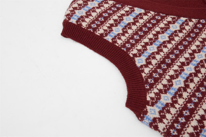 Chaleco de punto Fair Isle de hombre – Cárdigan sin mangas con cuello de pico y botones frontales