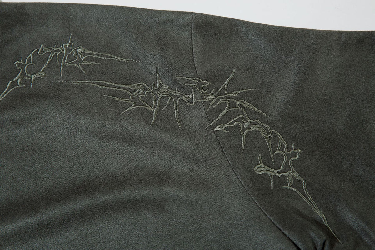 Men's Oversized Suede-Finish Thorn Embroidery Short Sleeve T-Shirt