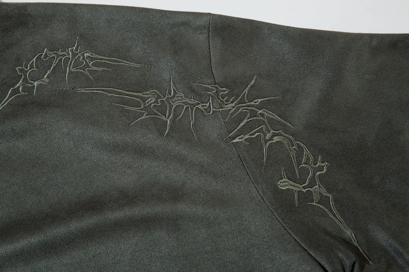 Men's Oversized Suede-Finish Thorn Embroidery Short Sleeve T-Shirt