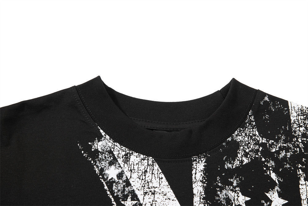 Men's Black Long Sleeve Graphic Tee – Distressed Union Jack Print