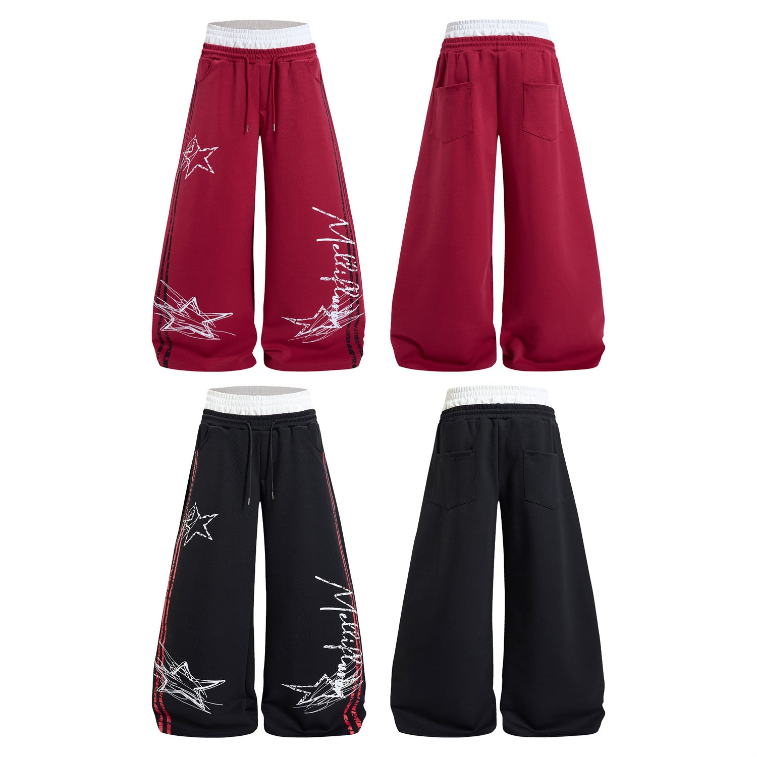 Wide-Leg-Sweathose mit Star-Graffiti-Print & zweilagigem Bund