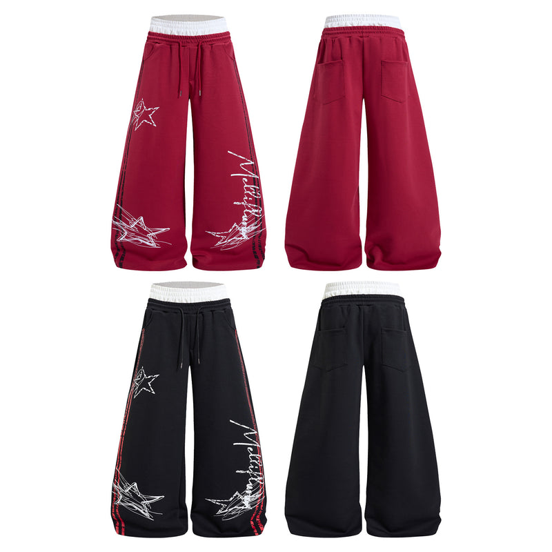 Wide-Leg-Sweathose mit Star-Graffiti-Print & zweilagigem Bund