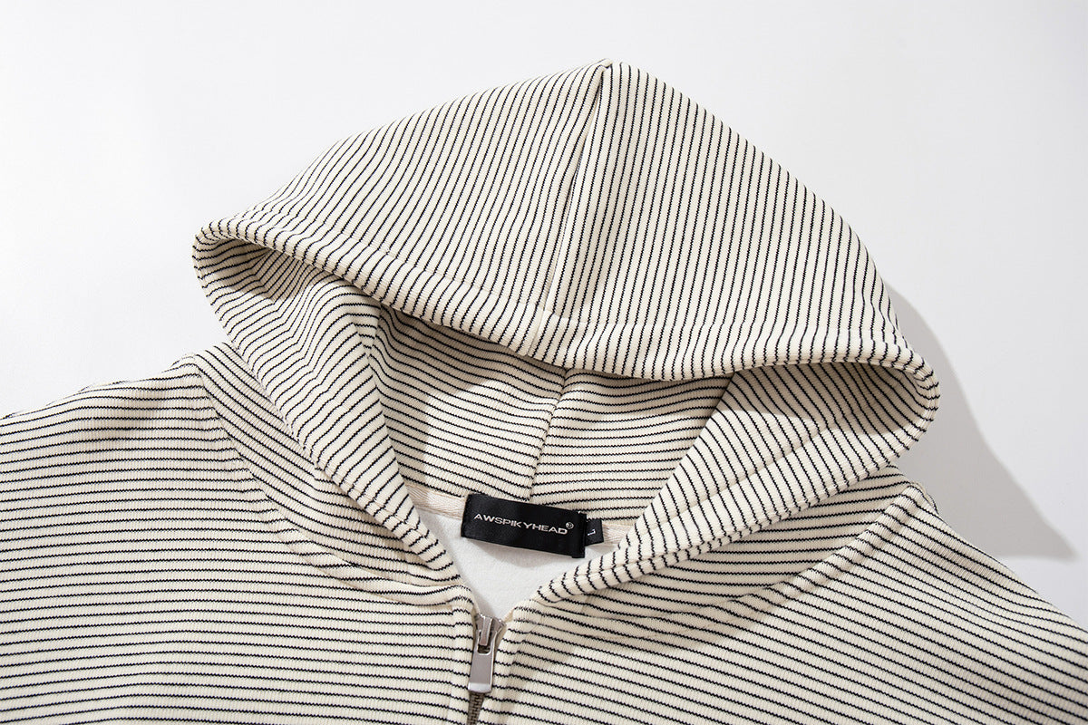 Gestreifter Zip-Hoodie im kastigen Oversized-Schnitt mit Fleece-Innenfutter