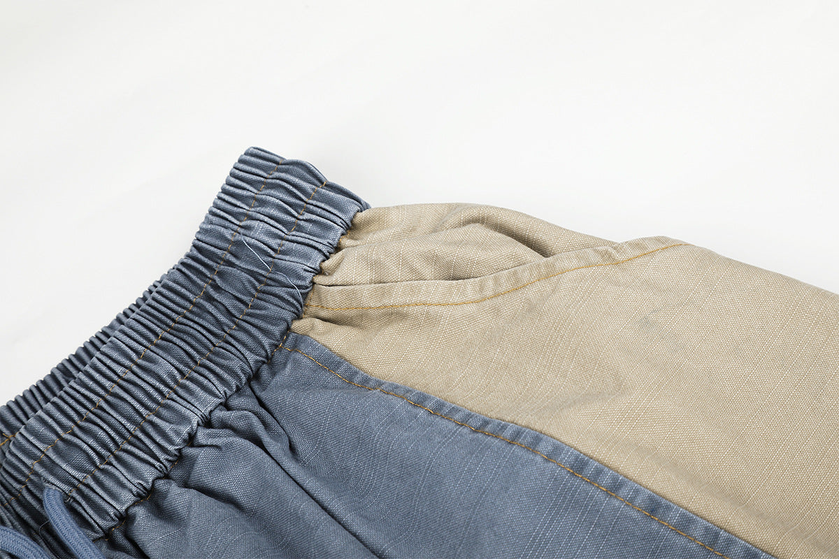 Jean wide leg délavé color block avec écusson étoile – Style street américain décontracté