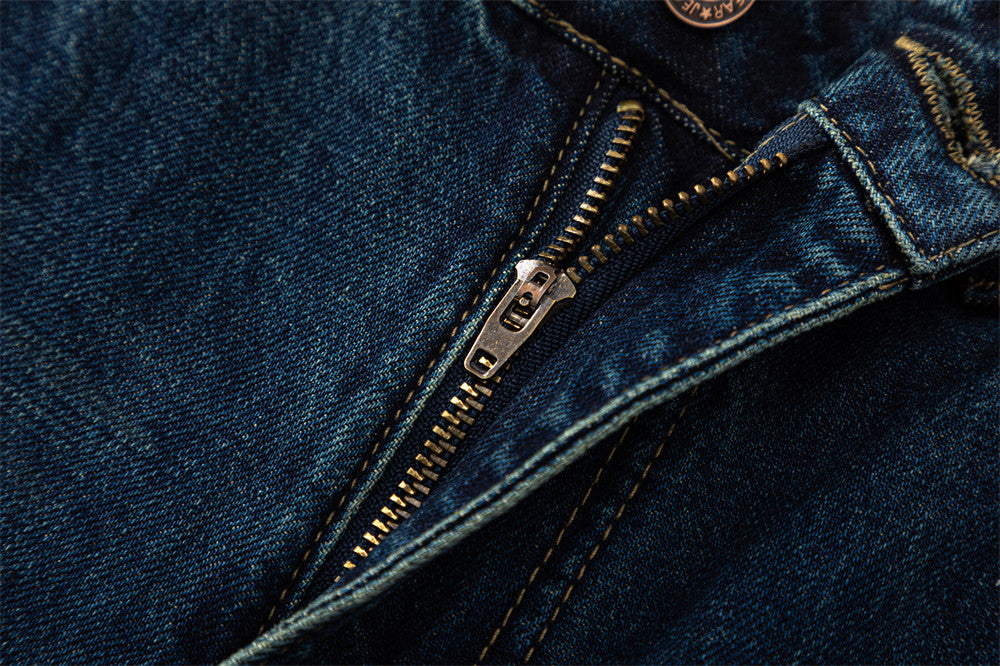 Wide-Leg Jeans – Vintage Washed Dark Blue with Distressed Details