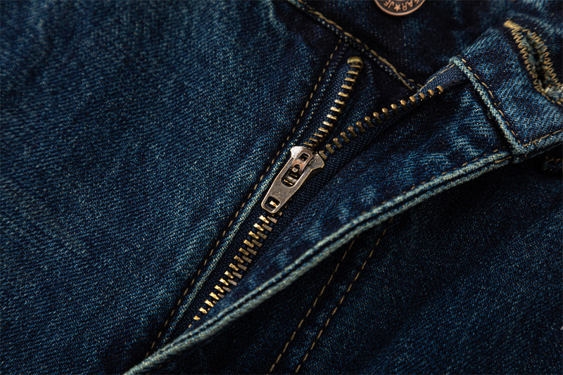 Wide-Leg Jeans – Vintage Washed Dark Blue with Distressed Details