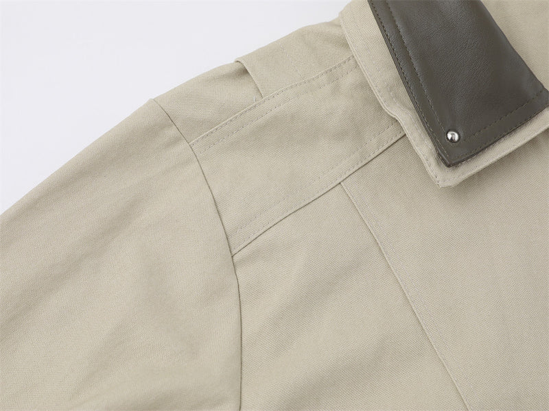 Herrenjacke im dekonstruierten Workwear-Stil – mit Reißverschluss, PU-Lederkragen und entspannter Passform