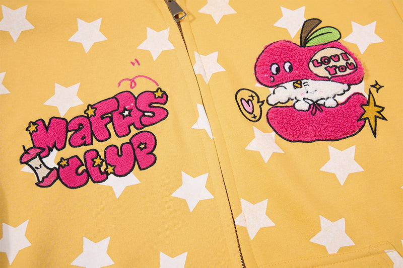 Sweat court zippé à imprimé étoiles avec pomme – Streetwear kawaii