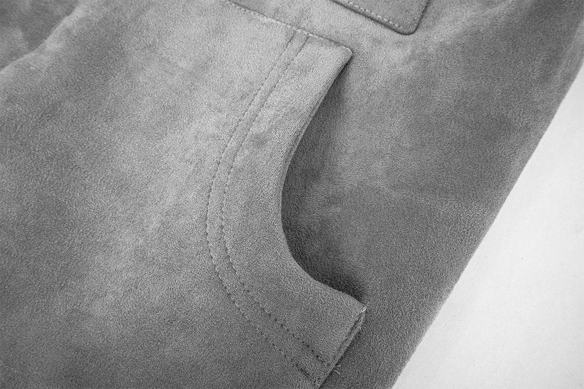 Men's Suede Jacket Boxy Zip-Up with Chest Pockets