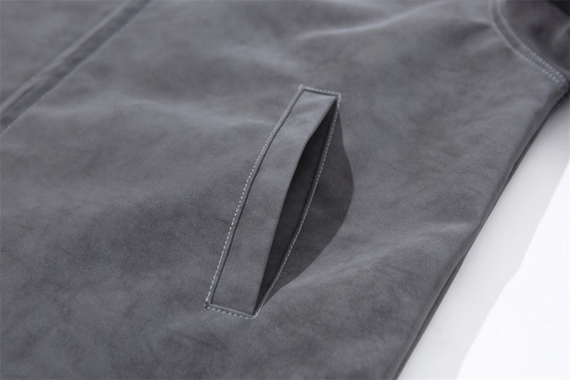 Men's Moto-Style Stand Collar PU Suede Jacket – Oversized Fit