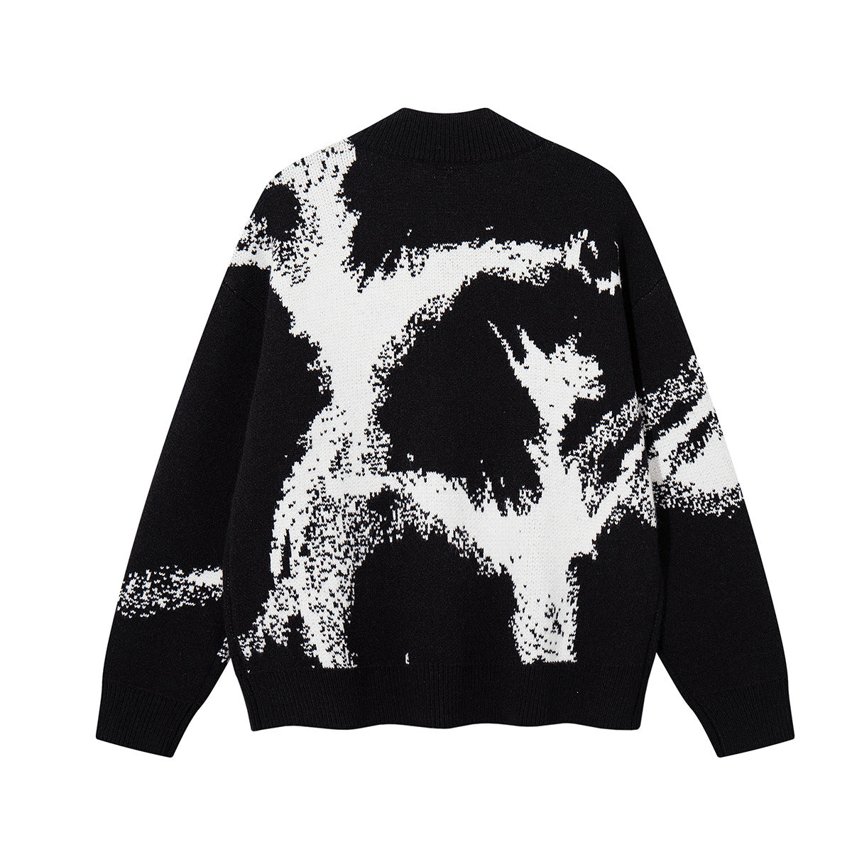 Abstract Bear Jacquard Knit Zip-Up Cardigan Sweater – Oversized High-Street