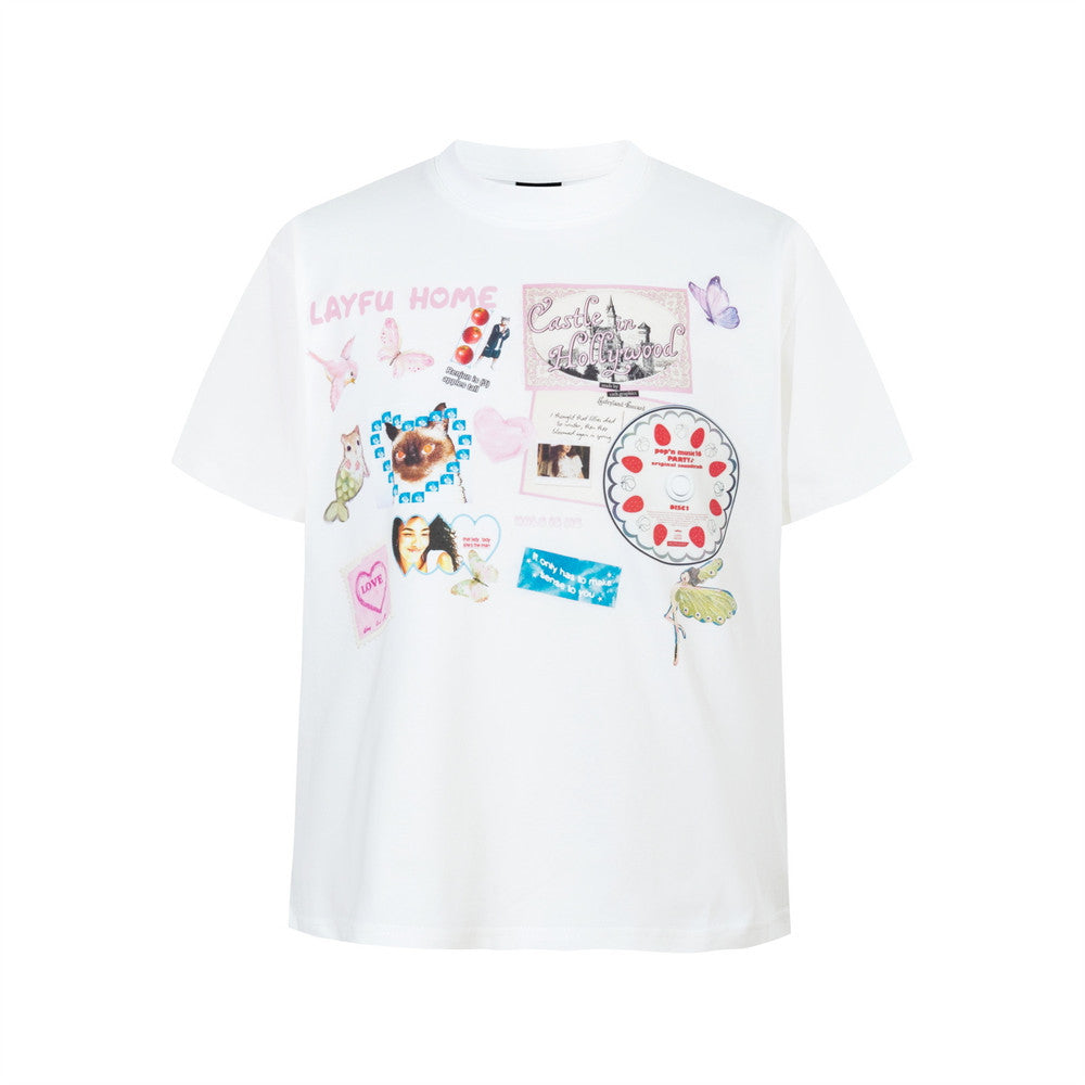 Men's Graphic Collage Print Short Sleeve T-Shirt – Crew Neck Casual Tee