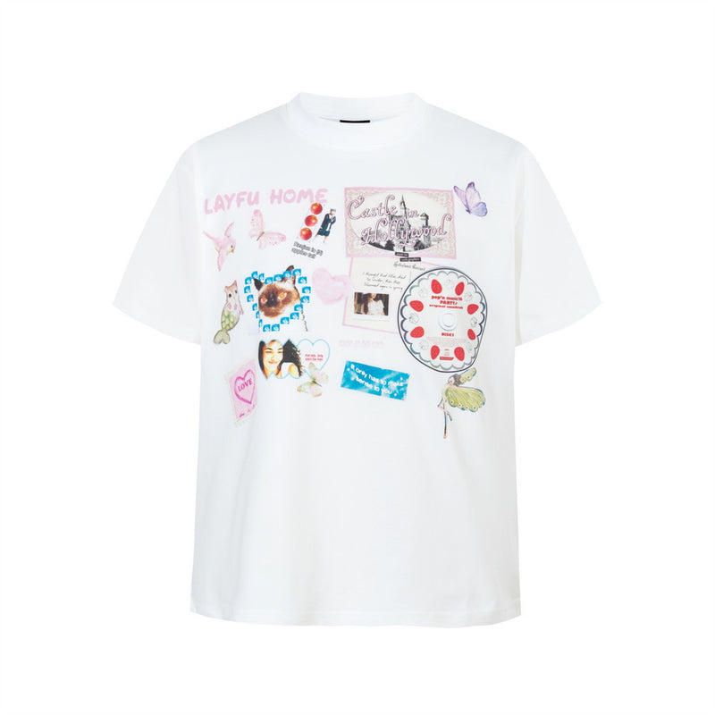 Men's Graphic Collage Print Short Sleeve T-Shirt – Crew Neck Casual Tee