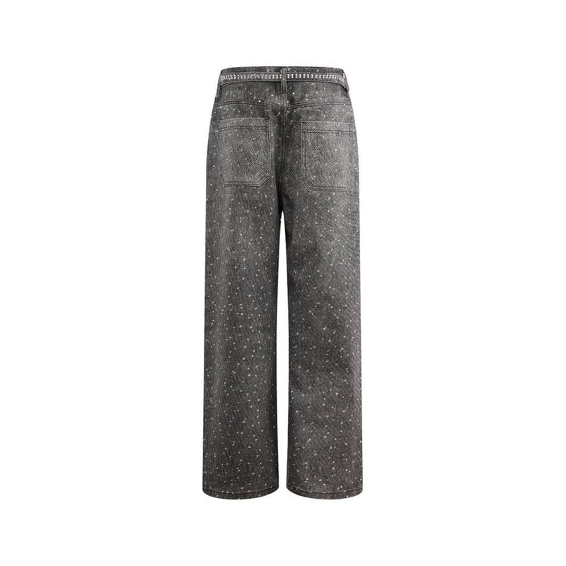 Y2K Baggy Jeans Mens Wide-Leg Rhinestone Embellished Denim Pants